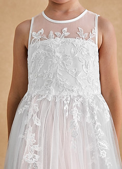 Azazie Bitsy Flower Girl Dresses Ivory Blushing Pink A-Line Lace Tulle Dress image6
