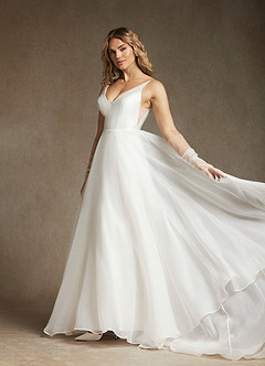 Azazie Calliana Vestidos de novia Vestido de Diamante Blanco de Micado de Corte en A con Cuello en V image1