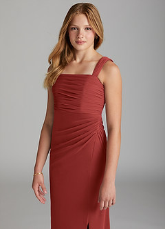 Azazie Jesaphine Junior Rust Sheath Pleated Mesh Dress image2