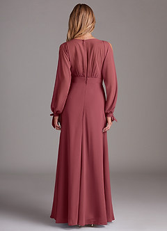 Azazie Matilda Bridesmaid Dresses Merlot A-Line Long Sleeve Chiffon Dress image5