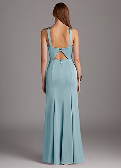 Azazie Elana Final Sale Moody Blue Mermaid Side Slit Stretch Satin Dress image4