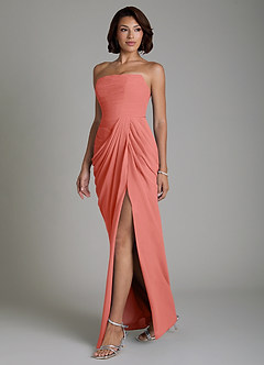 Azazie Nyra Bridesmaid Dresses Salmon Pink Sheath Corset Chiffon Dress image6