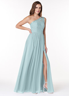 Azazie Demi Bridesmaid Dresses Mist A-Line One Shoulder Chiffon Dress image4