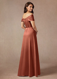 Azazie Amelia Vestidos para mãe da noiva Vestido Argila de Cetim elástico de Linha A com Fora do ombro image2