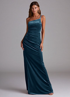 Azazie Eren Jurken voor bruidsmeisjes Jurk van flueel met Kolom One-Shoulder Blauwe Topaas image1