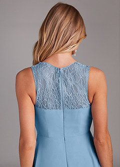 Azazie Vina Bridesmaid Dresses Steel Blue A-Line Lace Chiffon Dress image7