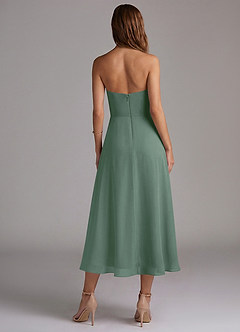 Azazie Wren 신부 들러리 드레스 A라인 스트랩리스 쉬폰 티 길이 드레스 image2