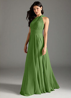 Azazie Charlize Abiti da Damigella Abito A-Line in Chiffon Monospalla Basilico image4