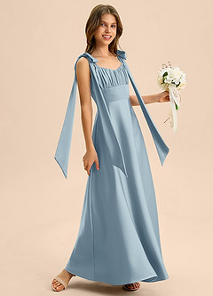 Azazie Halley Junior A-Linie Schleifen Stretch-Satin Kleid Staubblau image5