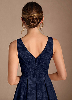 Azazie Fulton Mother of the Bride Dresses Dark Navy A-Line Pleated Floral Burnout Dress image6