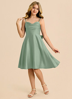 Azazie Bear Junior Matcha A-Line Sweetheart Neckline Stretch Satin Dress image3