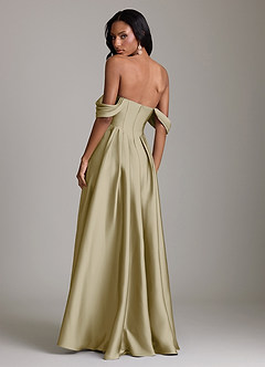 Azazie Loisa Abiti da Damigella Abito A-Line in Raso Elasticizzato a Spalla Scoperta Verde Muschio image2