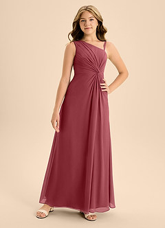 Azazie Brooke Junior Abito A-Line in Chiffon Spacco Laterale Merlot image4