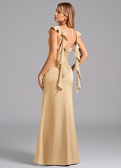 Azazie Adi Bridesmaid Dresses Gold A-Line Pleated Stretch Satin Dress image6