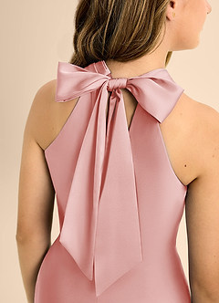 Azazie Doretta Junior Powder Pink A-Line Pleated Stretch Satin Dress image8