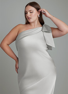 Azazie Yuanna Vestidos de damas de honor Vestido Plata de Satén Elástico de Corte Sirena con Un hombro image10