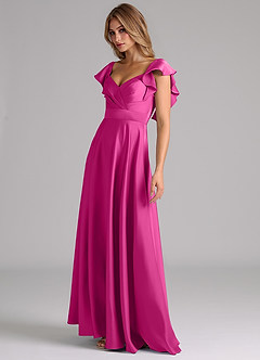 Azazie Leilani Vestidos de damas de honor Vestido de Fucsia de Satén Elástico de Corte en A con Volante image8