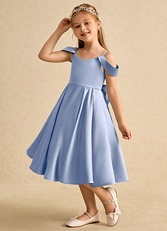 Azazie Favia Flower Girl Dresses Ice A-Line Off the Shoulder Matte Satin Dress image6