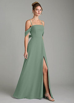 Azazie Mercedes Bridesmaid Dresses Silver Sage A-Line Off the Shoulder Chiffon Dress image5