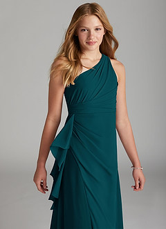 Azazie Maive Junior Pine A-Line Pleated Chiffon Dress image4