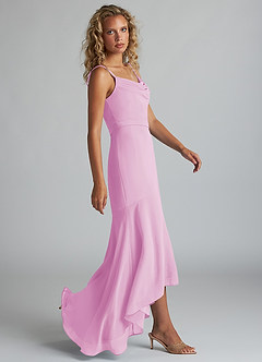 Azazie Summer Jurken voor bruidsmeisjes Jurk van Chiffon met Zeemeermin Schop cowl Snoep Roze image3
