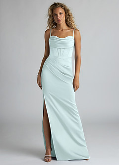 Azazie Mai Robes de demoiselle d'honneur Robe Fourreau en Satin extensible Plissée Verre De Mer image1