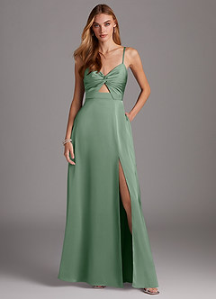 Azazie Jenna Bridesmaid Dresses Matcha A-Line Pleated Stretch Satin Dress image2