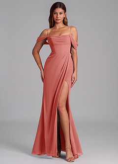 Azazie Johana Robes de demoiselle d'honneur Robe Sirène Convertible en Mousseline de soie Épaule décolletée Antique Rose image4