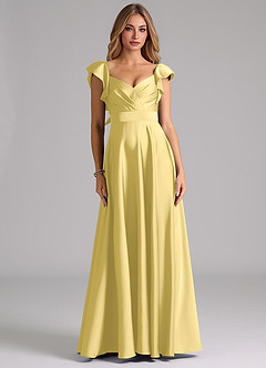 Azazie Leilani Bridesmaid Dresses Canary A-Line Ruched Stretch Satin Dress image3