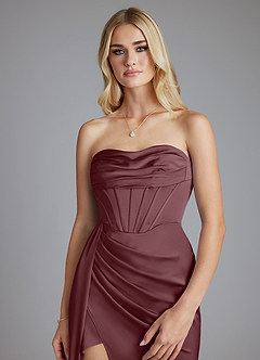 Azazie Amyra Bridesmaid Dresses Sangria Mermaid Off the Shoulder Stretch Satin Convertible Dress image8