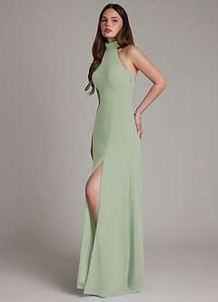 Azazie Myra Bridesmaid Dresses Dusty Sage A-Line High Neck Chiffon Dress image5