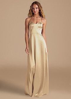 Azazie Mei Brautjungfernkleider A-Linie Metallischer Satin Kleid Champagner image3