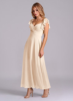 Azazie Leilani Abiti da Damigella Abito A-Line in Chiffon Increspato Alabastro Bianco image4