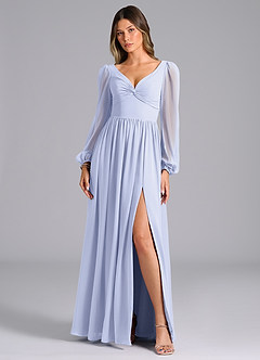 Azazie Zeya Bridesmaid Dresses Lavender A-Line Long Sleeve Chiffon Dress image4