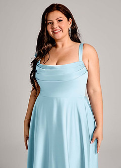 Azazie Shaude Bridesmaid Dresses Sky Blue A-Line Pleated Stretch Satin Dress image9