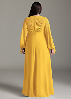 Azazie Matilda Bridesmaid Dresses Marigold A-Line Long Sleeve Chiffon Dress image10