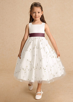 Azazie Pollie Flower Girl Dresses Ivory Sangria A-Line Bow Tulle Dress image10