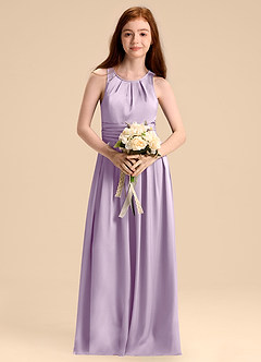Azazie Bibiane Junior Frosted Lilac A-Line Pleated Stretch Satin Dress image4