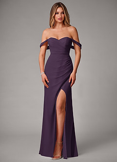 Azazie Haisley Brudtärnklänningar Klä av Tubklänning i Chiffong Av axeln Plommon Konvertibel image4