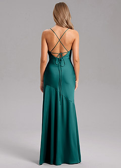 Azazie Grata Bridesmaid Dresses Peacock Sheath Side Slit Stretch Satin Dress image2