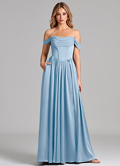 Azazie Raisa Final Sale Sky Blue A-Line Off the Shoulder Stretch Satin Dress image1