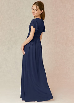 Azazie Mosley Junior Dark Navy A-Line Ruched Mesh Dress image2