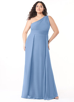 Azazie Dallas Bridesmaid Dresses Steel Blue A-Line One Shoulder Chiffon Dress image6