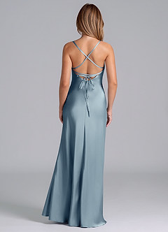 Azazie Seema Bridesmaid Dresses Dusty Blue Mermaid Corset Stretch Satin Dress image7