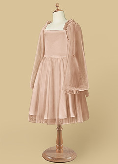 Azazie Aya Robe Demoiselle D'honneur Fillette Robe Trapèze en Tulle avec manches Rose Perle image8