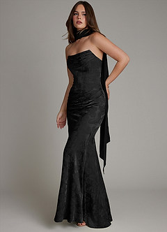 Azazie Electra Bridesmaid Dresses Midnight Jacquard Mermaid Corset Floral Jacquard Dress image11