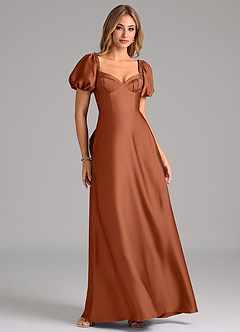 Azazie Fatima Bridesmaid Dresses Cedar Rose A-Line Pleated Stretch Satin Dress image1