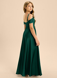 Azazie Rowena Junior A라인 절하다 스트레치 새틴 플로어 길이 주니어 신부 들러리 드레스 image2