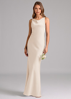 Azazie Allettie Bridesmaid Dresses White Alabaster Mermaid Stretch Satin Dress image1