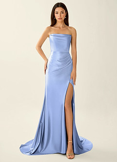 Philomena Ljusblå Korsett Stretchig Satin Sjöjungfrubalklänning image1